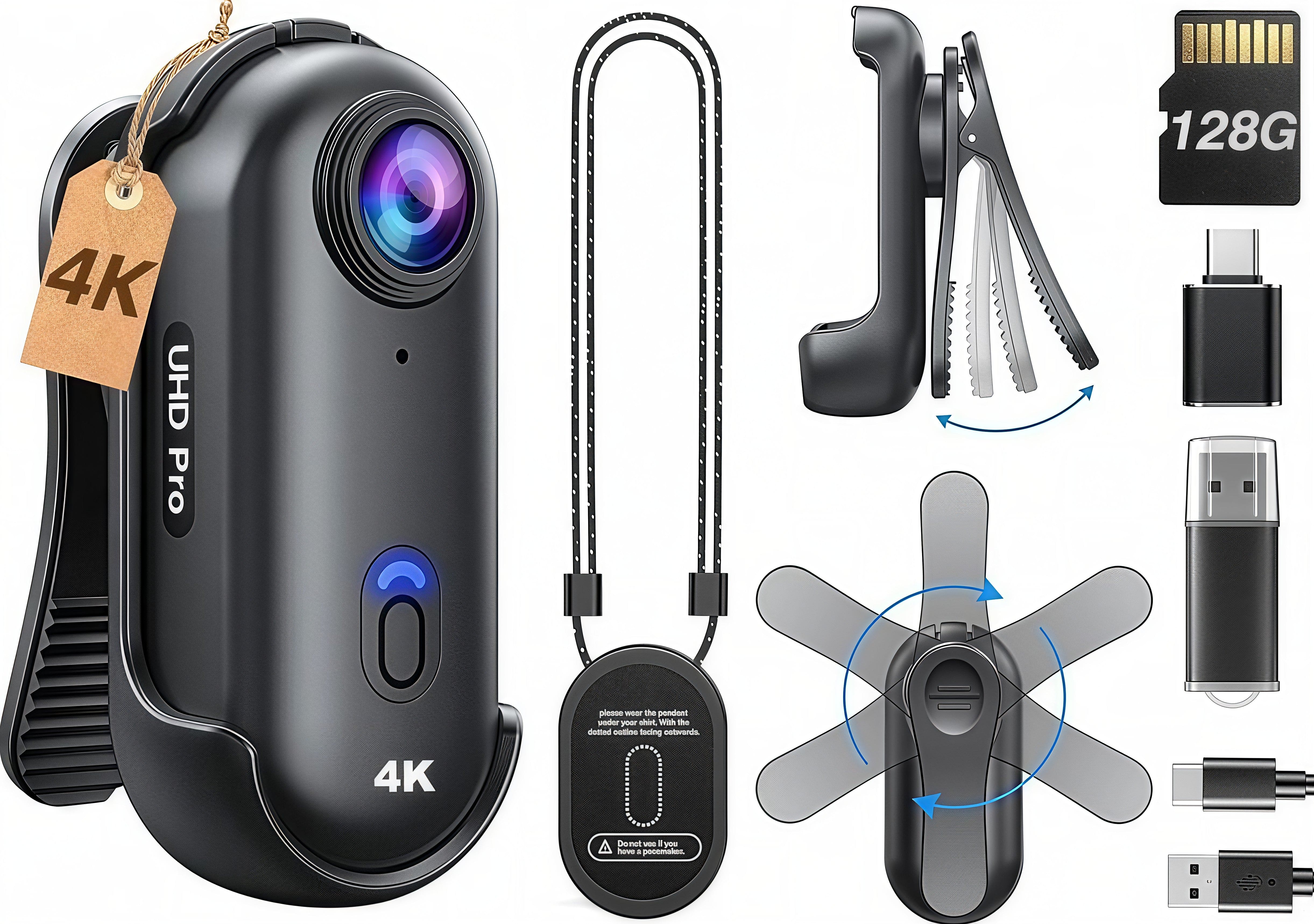 Mini Body Camera - #2025 Upgraded 4K Body Camera (Free 128 GB SD Card)