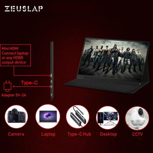 ZEUSLAP thin portable lcd hd monitor 15.6 usb type c hdmi for laptop,phone,xbox,switch and ps4 portable lcd gaming monitor - ObeyKart